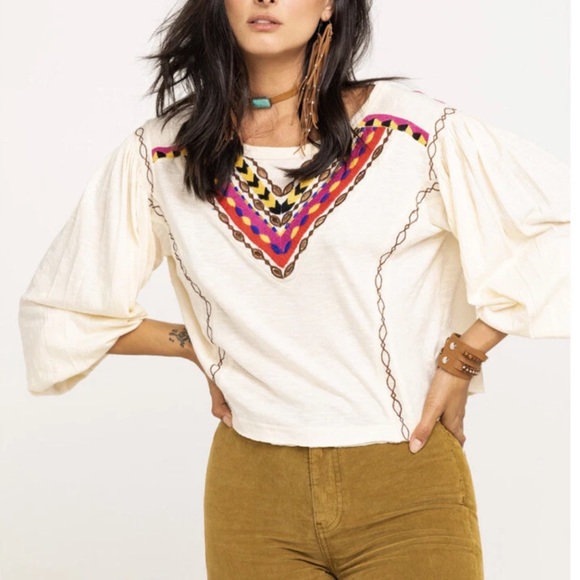 Free People Hand Me Down Ivory Embroidery Top Cropped Small - Picture 1 of 5